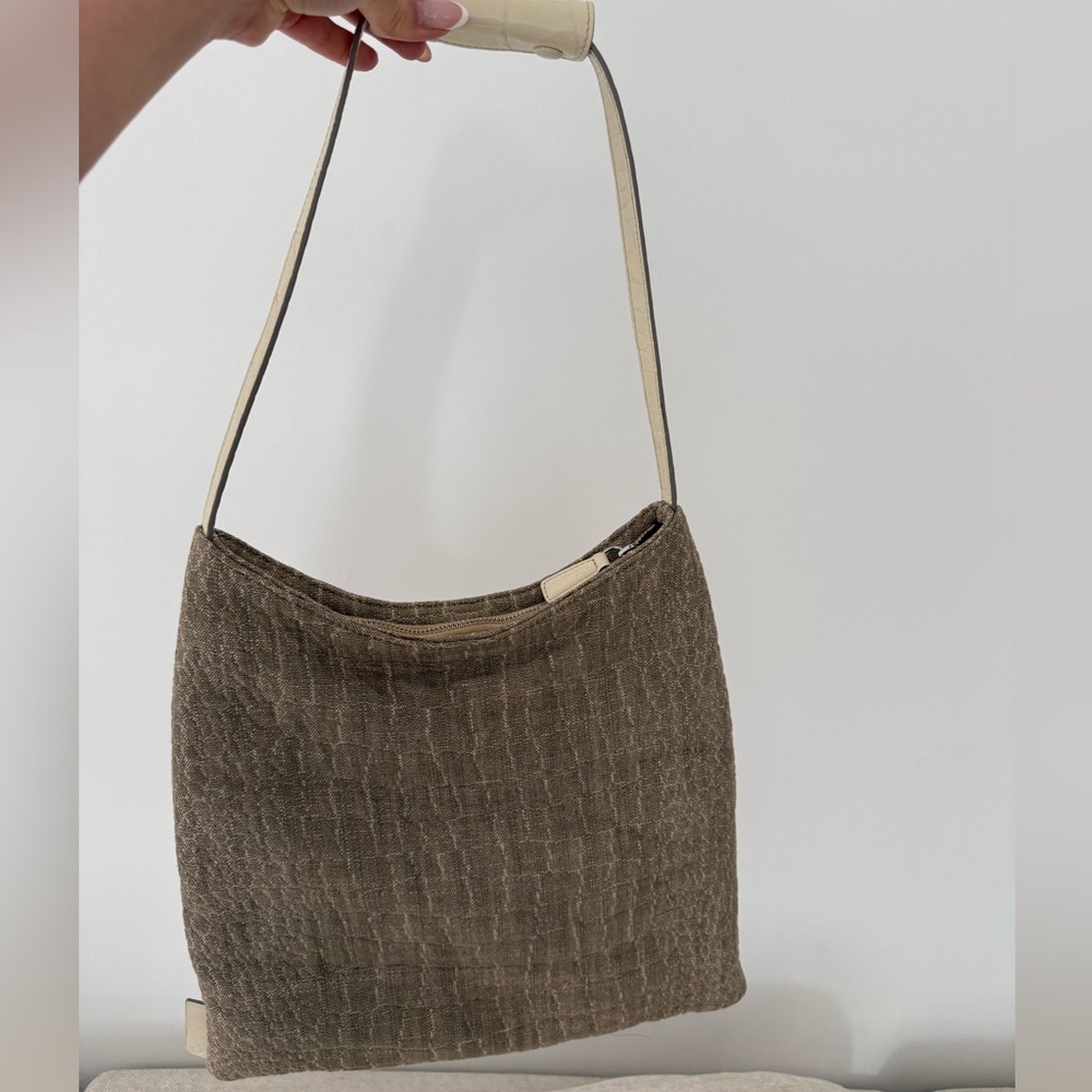 STAUD Beige Textured Shoulder Bag
